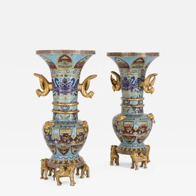 Two Chinese gilt bronze mounted cloisonn enamel vases