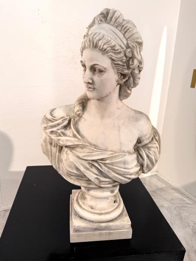 Two Classical White Marble Bust of a Lady Italy 1950s