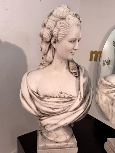 Two Classical White Marble Bust of a Lady Italy 1950s