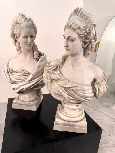 Two Classical White Marble Bust of a Lady Italy 1950s