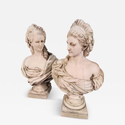 Two Classical White Marble Bust of a Lady Italy 1950s