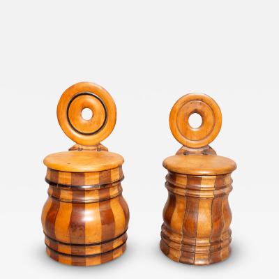 Two Dutch Mahogany and Satinwood Match Safes