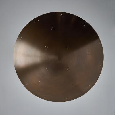 Two Enlighten Rey 20 Perforated Patinated Brass Dome Ceiling Lamp