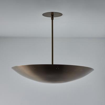 Two Enlighten Rey 20 Perforated Patinated Brass Dome Chandelier
