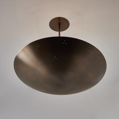 Two Enlighten Rey 20 Perforated Patinated Brass Dome Chandelier
