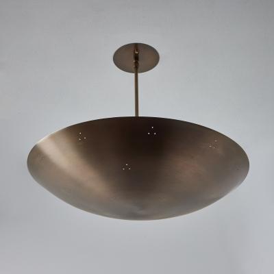 Two Enlighten Rey 20 Perforated Patinated Brass Dome Chandelier
