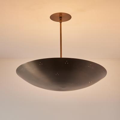 Two Enlighten Rey 20 Perforated Patinated Brass Dome Chandelier