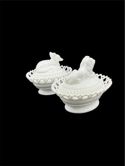 Two Figural Milk Glass Tureens