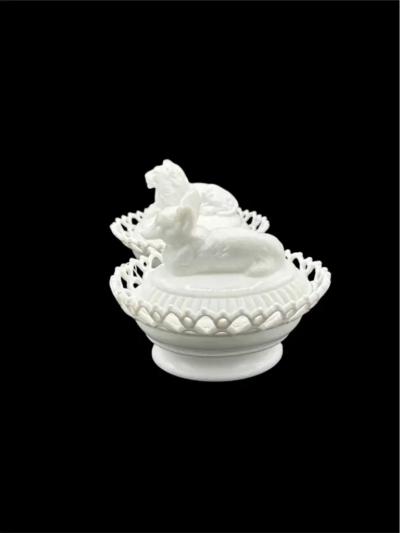 Two Figural Milk Glass Tureens