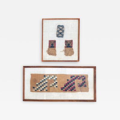 Two Frame Pre Columbian Woven Textile Fragments Inca Culture Peru