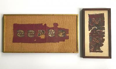 Two Framed Pre Columbian Textile Fragment Chancay Culture Peru