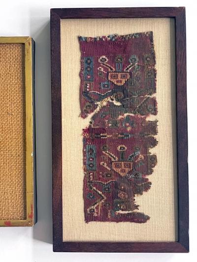Two Framed Pre Columbian Textile Fragment Chancay Culture Peru