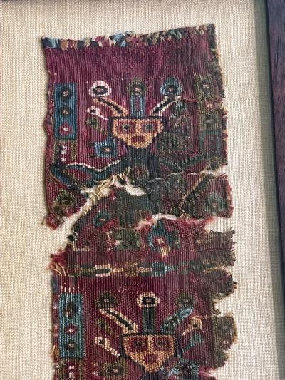 Two Framed Pre Columbian Textile Fragment Chancay Culture Peru