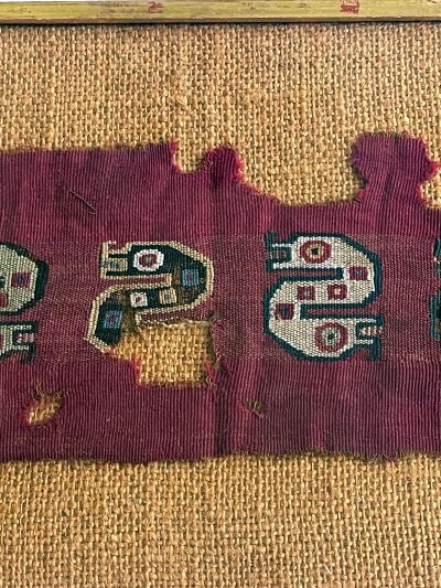 Two Framed Pre Columbian Textile Fragment Chancay Culture Peru