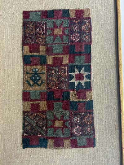 Two Framed Pre Columbian Textile Fragments Inca Culture Peru