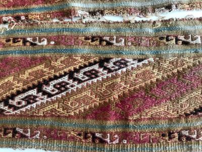 Two Framed Pre Columbian Textile Fragments and Tools