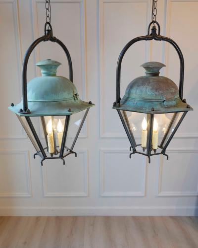 Two French Hexagonal Copper Lantern with Domed Top