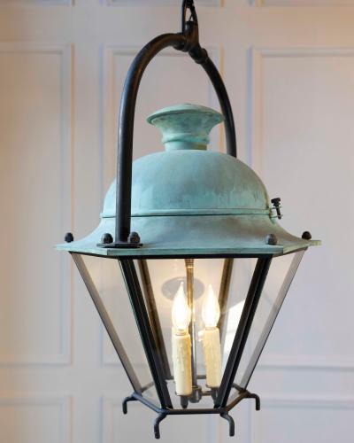 Two French Hexagonal Copper Lantern with Domed Top