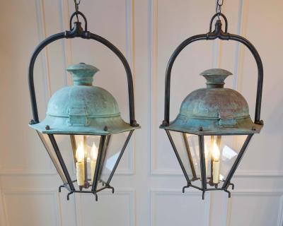 Two French Hexagonal Copper Lantern with Domed Top