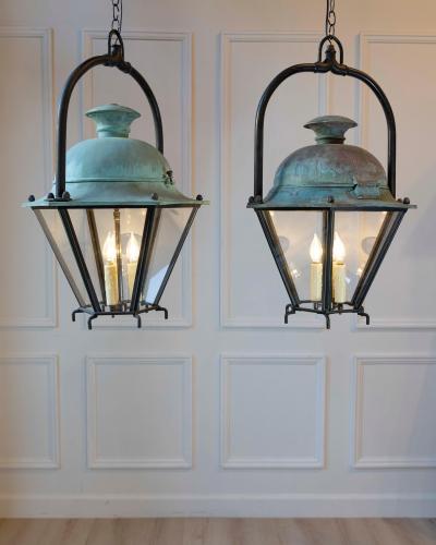 Two French Hexagonal Copper Lantern with Domed Top