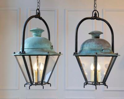 Two French Hexagonal Copper Lantern with Domed Top