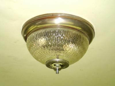 Two French Mid Century Textured Glass Flush Mount Fixtures