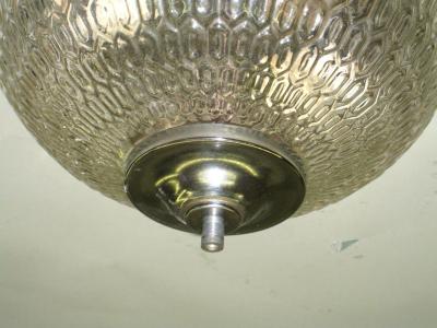 Two French Mid Century Textured Glass Flush Mount Fixtures