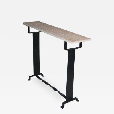 Two French Midcentury 1930 Style Wrought Iron Stone Consoles