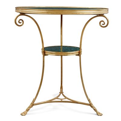 Two French malachite and gilt bronze circular side tables