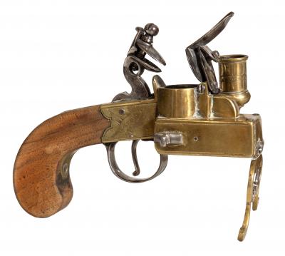 Two Georgian Brass And Iron Flintlock Pistol Form Tinder Lighters