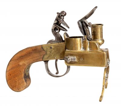 Two Georgian Brass And Iron Flintlock Pistol Form Tinder Lighters
