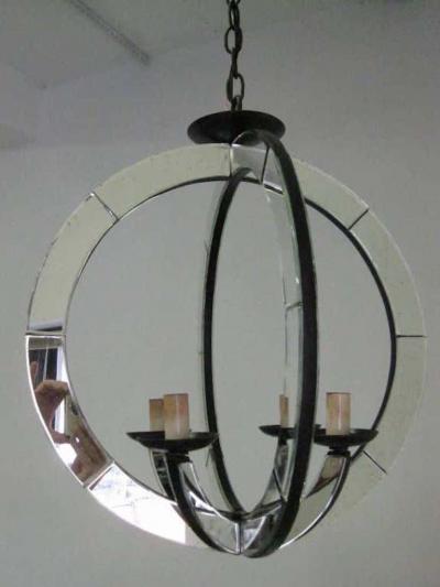 Two Italian Mid Century Modern Style Astrolabe Mirrored Pendants Chandeliers