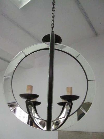 Two Italian Mid Century Modern Style Astrolabe Mirrored Pendants Chandeliers