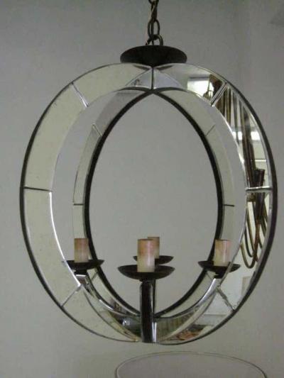 Two Italian Mid Century Modern Style Astrolabe Mirrored Pendants Chandeliers