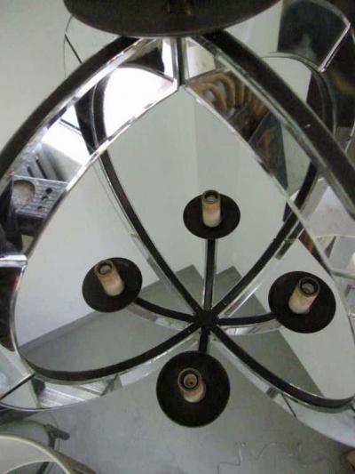 Two Italian Mid Century Modern Style Astrolabe Mirrored Pendants Chandeliers