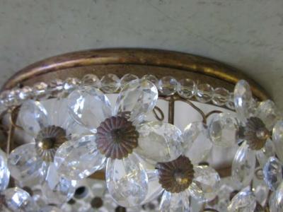 Two Italian Mid Century Style Solid Crystal Floral Ceiling Flush Mount Fixtures