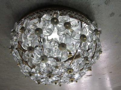 Two Italian Mid Century Style Solid Crystal Floral Ceiling Flush Mount Fixtures