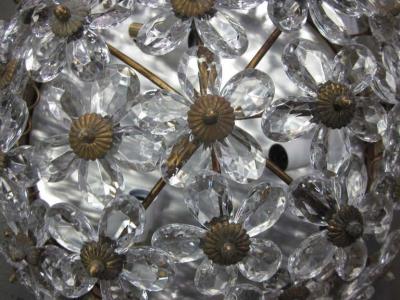 Two Italian Mid Century Style Solid Crystal Floral Ceiling Flush Mount Fixtures