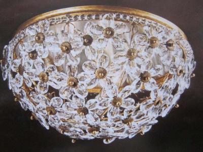 Two Italian Mid Century Style Solid Crystal Floral Ceiling Flush Mount Fixtures