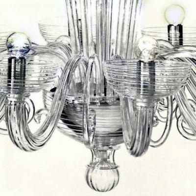 Two Italian Midcentury Style Clear Murano Venetian Glass Ten Arm Chandeliers