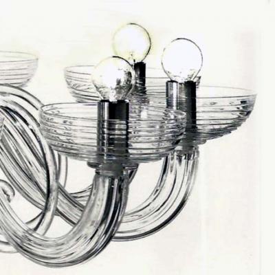 Two Italian Midcentury Style Clear Murano Venetian Glass Ten Arm Chandeliers