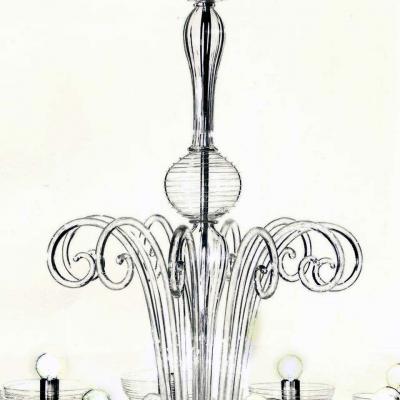 Two Italian Midcentury Style Clear Murano Venetian Glass Ten Arm Chandeliers