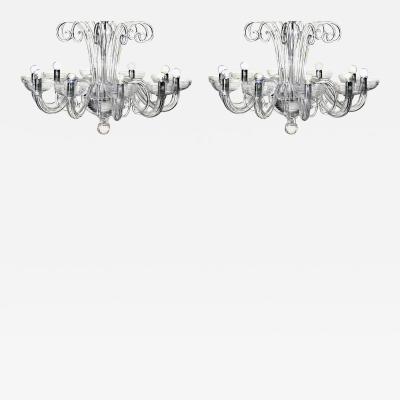 Two Italian Midcentury Style Clear Murano Venetian Glass Ten Arm Chandeliers