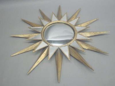 Two Large French Mid Century Modern Style Gilt Iron Mirrored Sunburst Mirrors