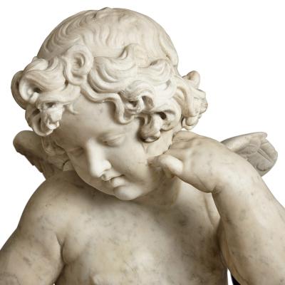 Two Louis XV Period Rococo Style Marble Sculptures of Cherubs
