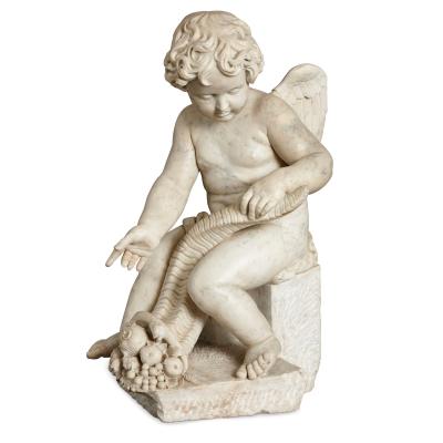 Two Louis XV Period Rococo Style Marble Sculptures of Cherubs