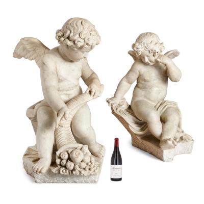 Two Louis XV Period Rococo Style Marble Sculptures of Cherubs