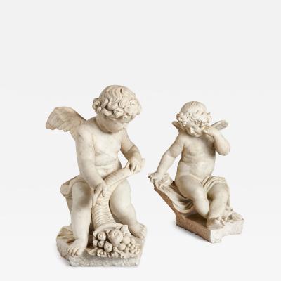 Two Louis XV Period Rococo Style Marble Sculptures of Cherubs