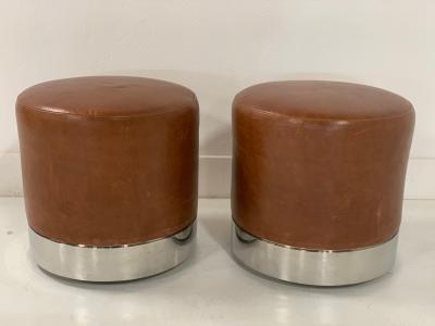 Two Modern Leather and Chrome Stools