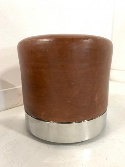 Two Modern Leather and Chrome Stools